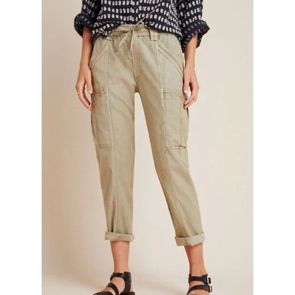 ANTHROPOLOGIE Angela Cropped Cargo Pants Army Green 24 Petite